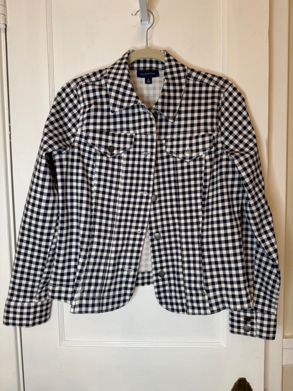 Charter Club Navy and White Gingham Jean Jacket
